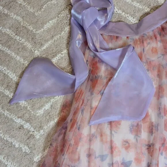 Multicolor Silk Bow Robe Dress - Picture 3 of 6